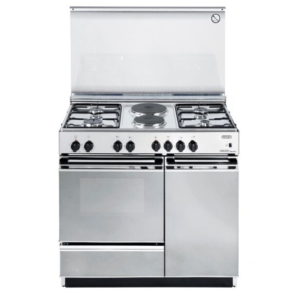 De Longhi SEX 8542 N ED Cucina a Gas Piano Cottura 4 Fuochi + 2 Piastre Elettriche Coperchio in Cristallo Forno Elettrico Grill Elettrico Classe A